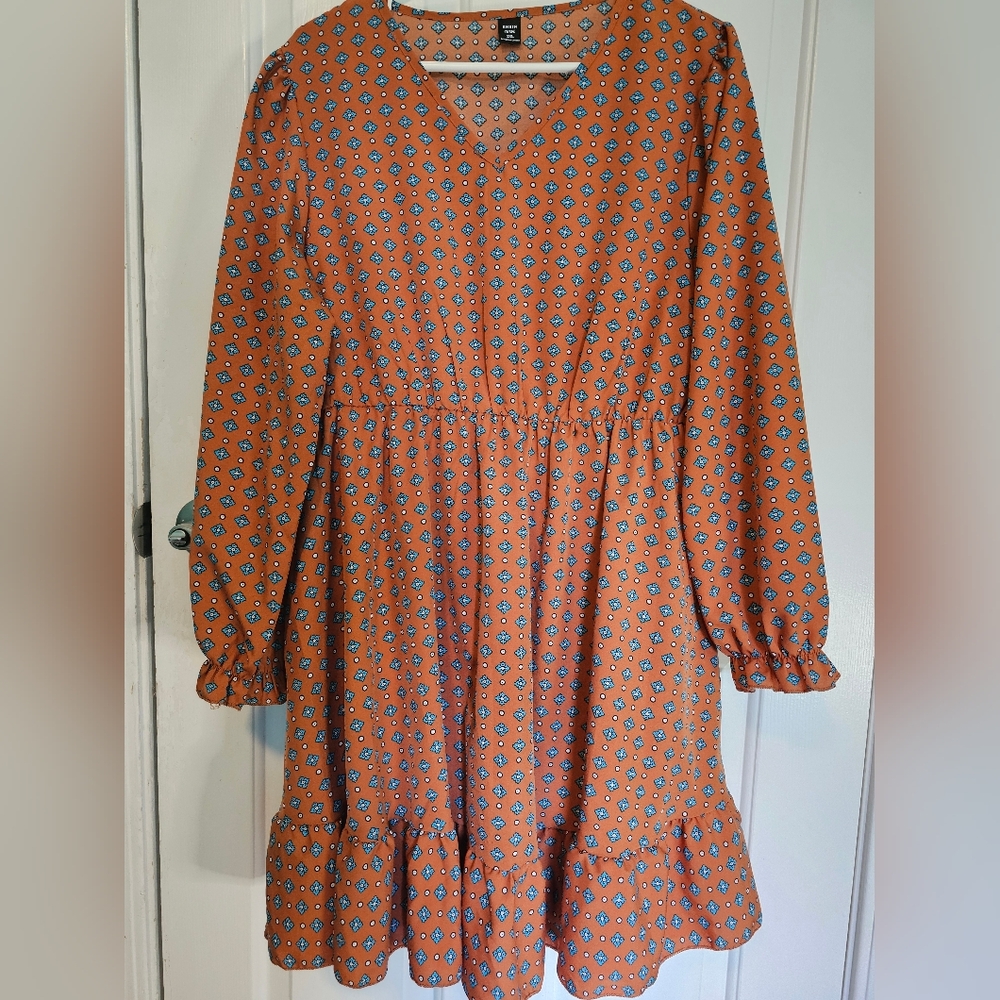 SHEIN Orange Geometric V-Neck Dress Women's Sz 1XL - Picture 4 of 15